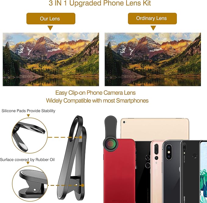 Phone Camera Lens, Upgraded 3 in 1 Phone Lens kit-198° Fisheye Lens + Macro - Image 2