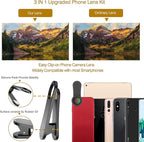 Phone Camera Lens, Upgraded 3 in 1 Phone Lens kit-198° Fisheye Lens + Macro - Image 2