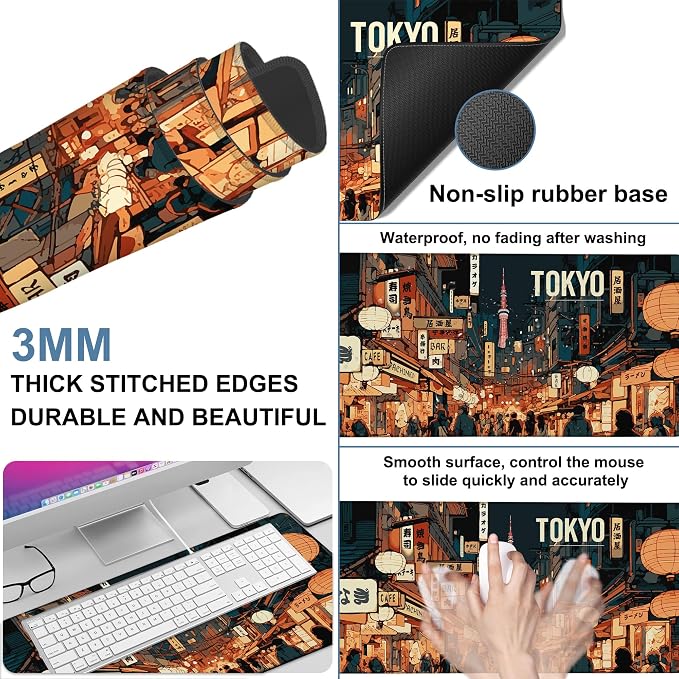 Gaming Desk Pad Large Extra Length Tokyo Japan Mouse Pad Keyboard Laptop - Image 2