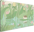 Kawaii Green Desk Mat Cute Mouse Pad Japanese, Flowers and Plants Keyboard Mat by LuckyCow