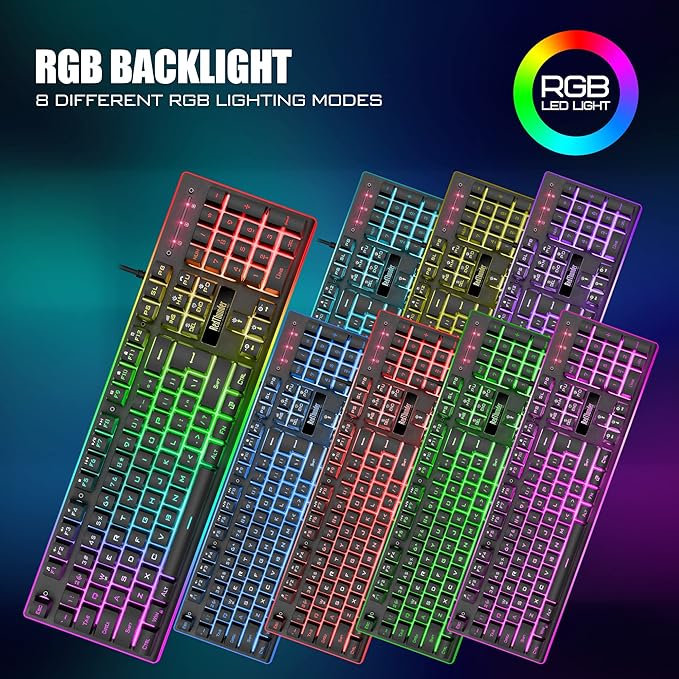 RedThunder K10 Wired Gaming Keyboard and Mouse and Wrist Rest Combo, RGB Backlit - Image 3