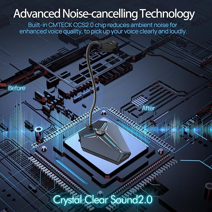 CMTECK Computer Microphone, G006Plus USB Desktop Condenser PC Laptop Mic - Image 3
