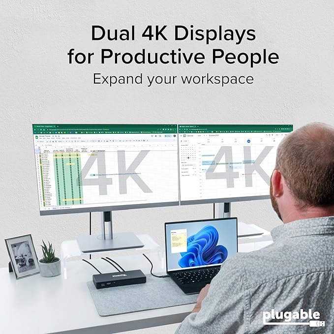 Plugable USB-C Docking Station Dual 4K 60Hz HDMI, 65W Charging, Gigabit Ethernet - Image 4