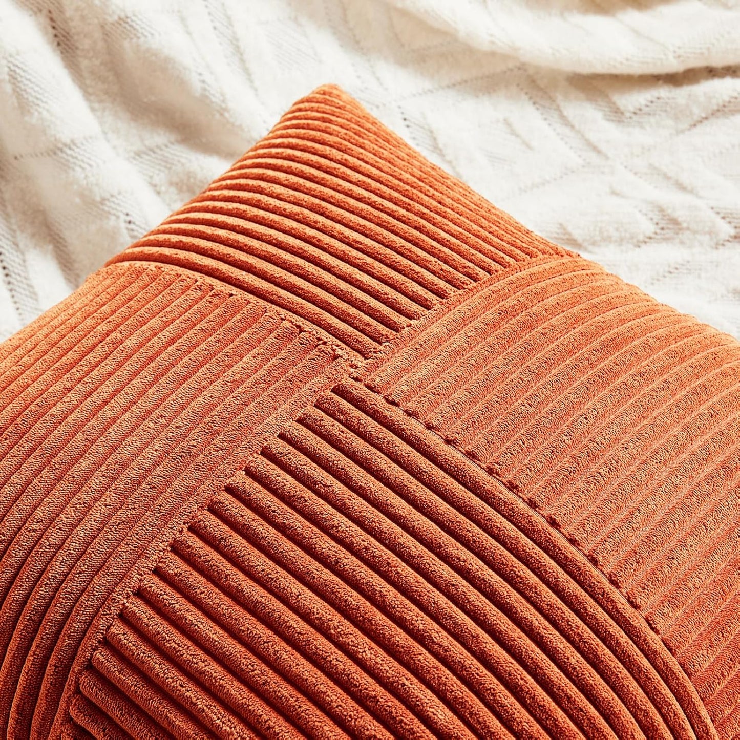 Fancy Homi Set of 2 Burnt Orange Decorative Throw Pillow Covers 20x20 Inch for Living Room Couch Bed, Boho Farmhouse Fall Home Decor, Soft Corss Corduroy Patchwork Textured Cushion Case 50x50 cm