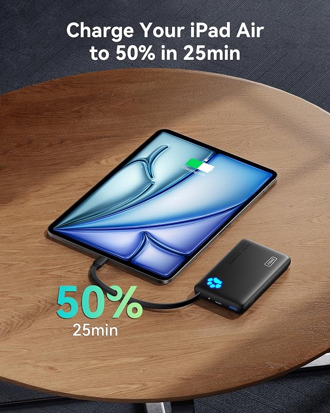 INIU 45W Portable Charger, 10000mAh Built-in USB C Cable Fast Charging Power - Image 4