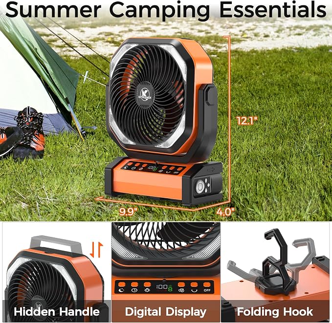 Camping Fan with Light - 20000mAh Rechargeable Battery Fan - Image 7