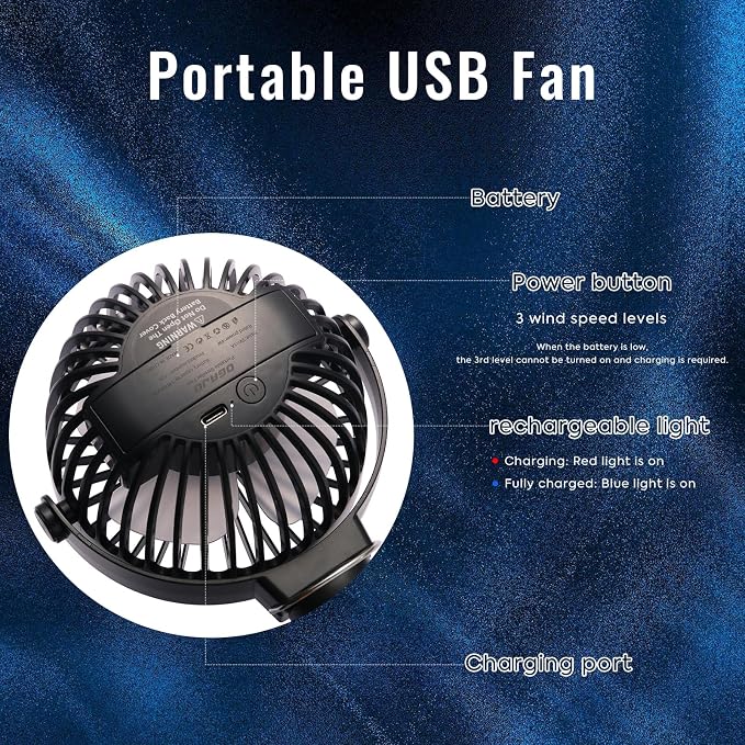 Portable Stroller Fan Personal rechargeable USB Fans - Image 2