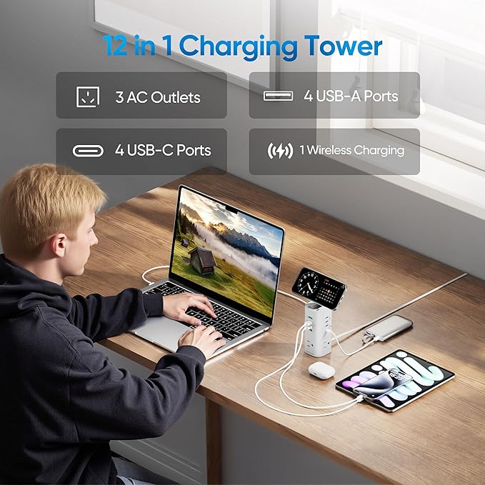 TenTrend 160W Fast Charging Tower Power Strip, Surge Protector - Image 2