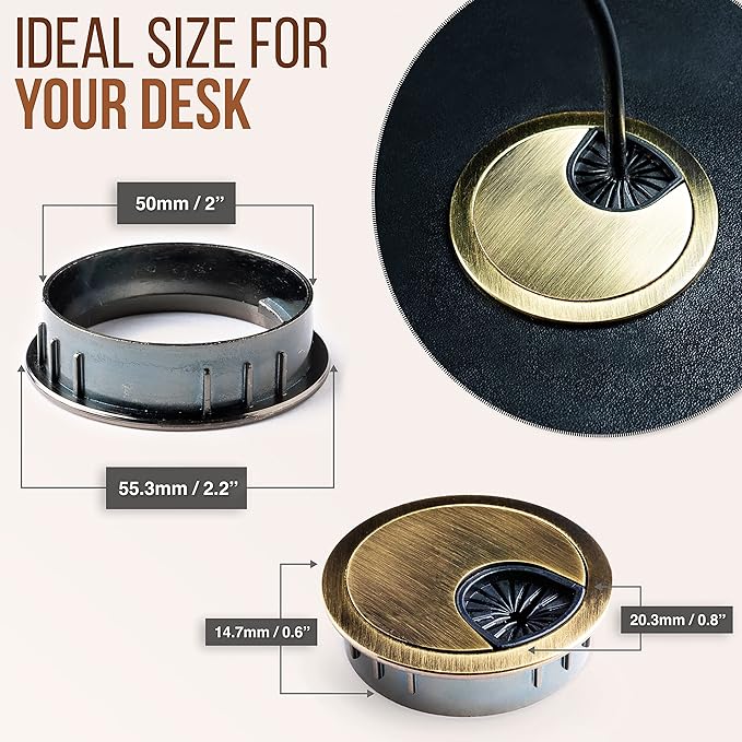 MAHDPRO Metal Desk Grommet 2 Inch Pack of 2-Bronze Zinc Alloy Metallic Desk - Image 2