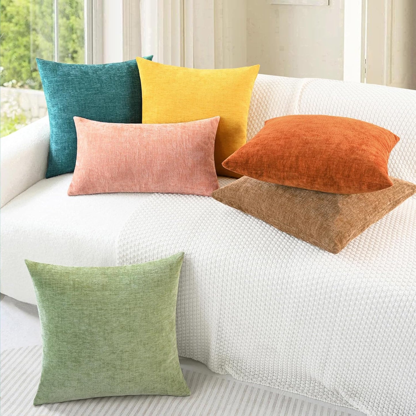 CaliTime Throw Pillow Covers Decorative 26 X 26 Inches Pack of 2 Cozy Chenille Cushion Cases for Couch Sofa Bed Living Room Home Teal
