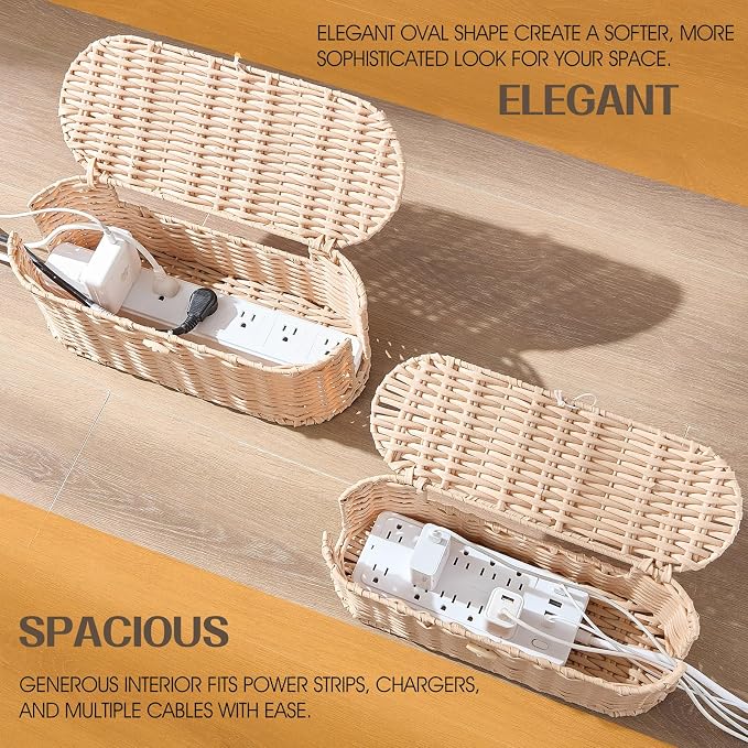 FairyHaus Cable Management Box 2Pack Cream, Handwoven Large and Small Cable - Image 4