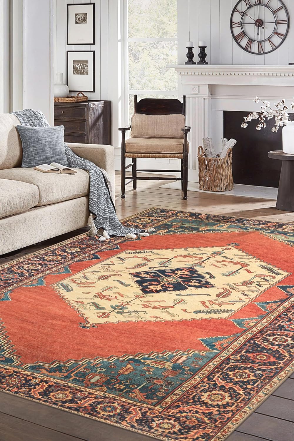 Keen Home Design 10x14 Rug - Machine Washable Area Rug with Non-Slip Backing, Ideal for Living Room, Dining Room, Bedroom - Vintage, Easy Clean, Durable, Low Pile Rug - (9'7" x 14')