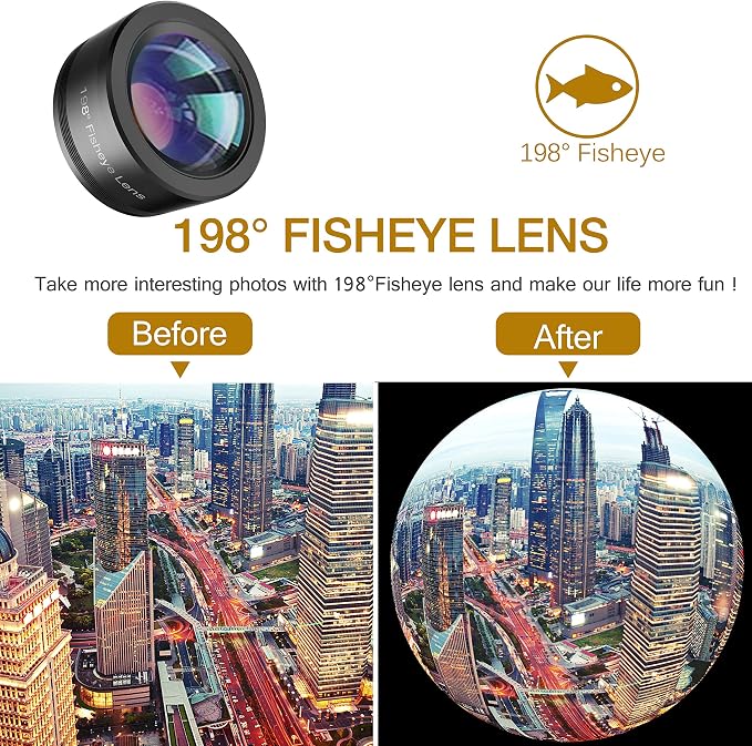 Phone Camera Lens, Upgraded 3 in 1 Phone Lens kit-198° Fisheye Lens + Macro - Image 5