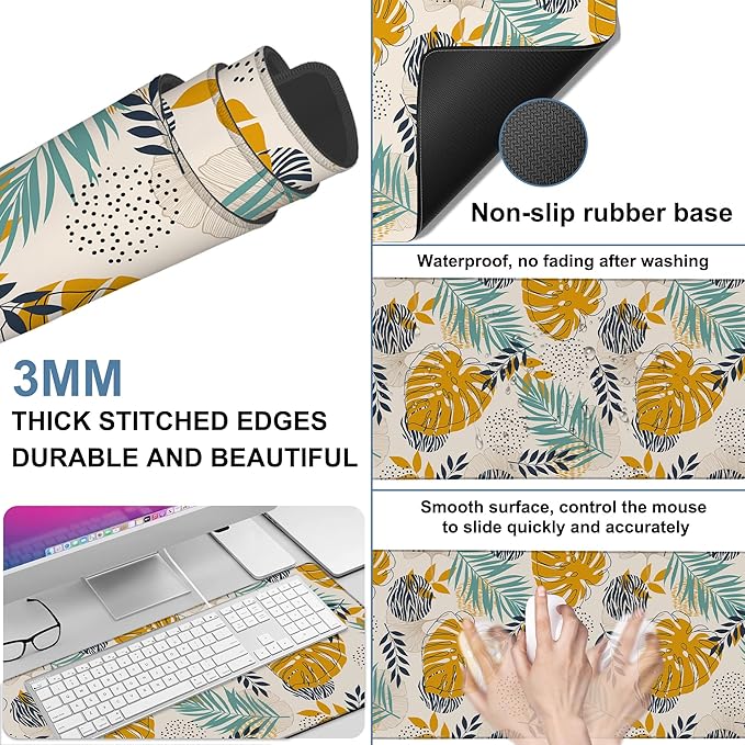 Large Mouse Pad Palm Leaves Gaming Desk Pad Computer Keyboard Non-Slip - Image 2