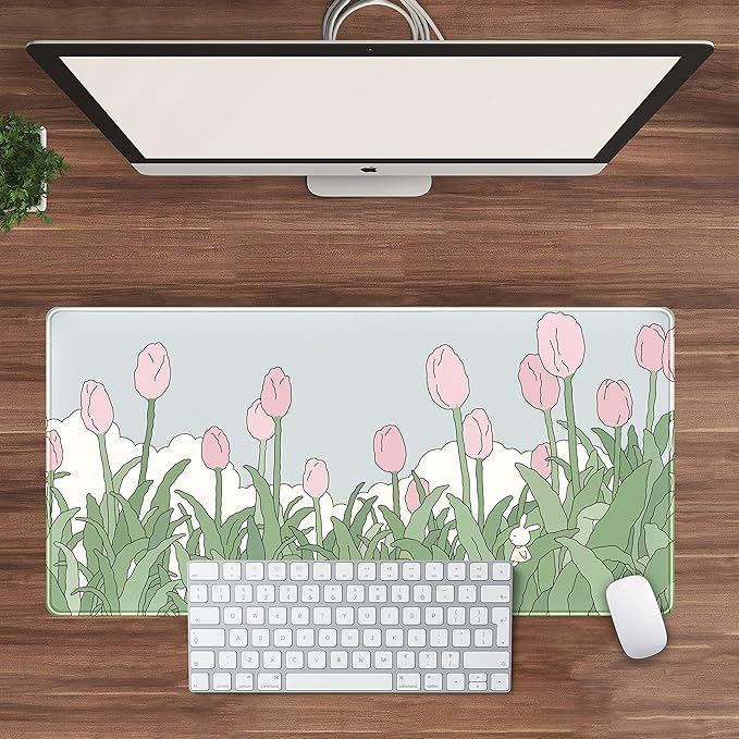 WatercolorTulip Flower Mouse Pads, Extended Gaming Mousepad XXL Kawaii Anime - Image 3