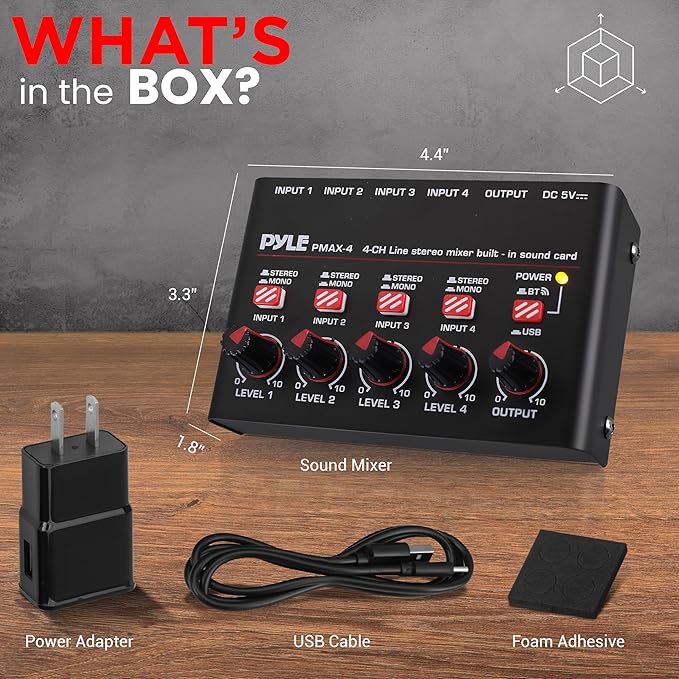 Pyle 4-Channel Wireless Bluetooth 5.0 Line Mixer - Image 2