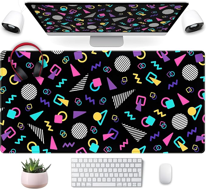 Retro 80s Desk Mat, Cute 90s XXL Large Gaming Mouse Pad, Computer Laptop by Mechanical+Cattle