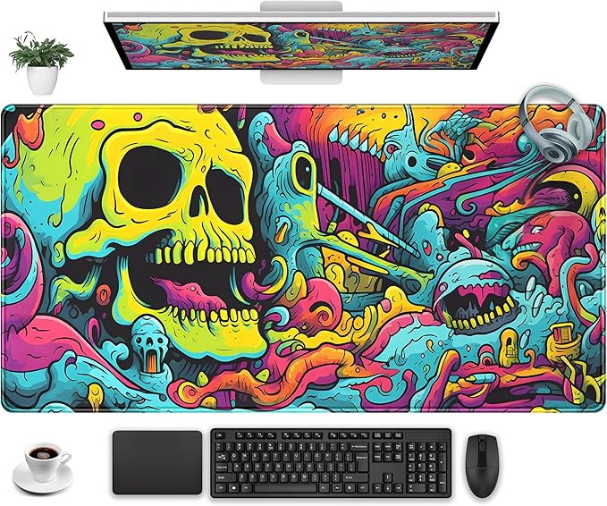 Gaming Desk Mat Skull Desk Pad Extended Mouse Pad XXL, Cool Mouse and Keyboard by Unknown