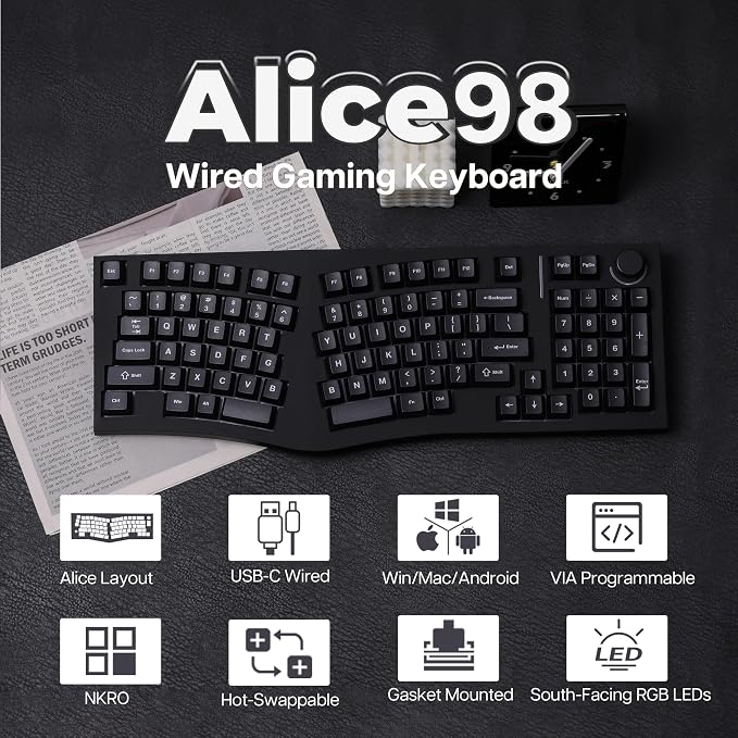 Feker Alice98 Ergonomic 98 Keys Custom Mechanical Keyboard, VIA Programmable - Image 2