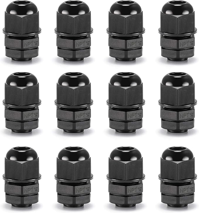 QILIPSU 12pcs 1/4" NPT Cable Gland Waterproof IP68 Nylon Cable Pass Through by QILIPSU
