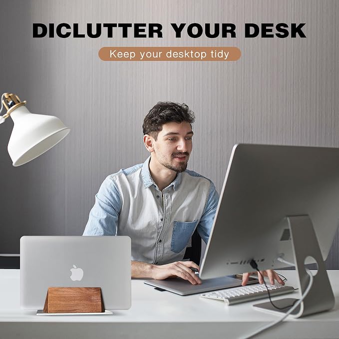 muso wood Vertical Laptop Stand, Walnut Laptop Holder Desktop Stand - Image 2
