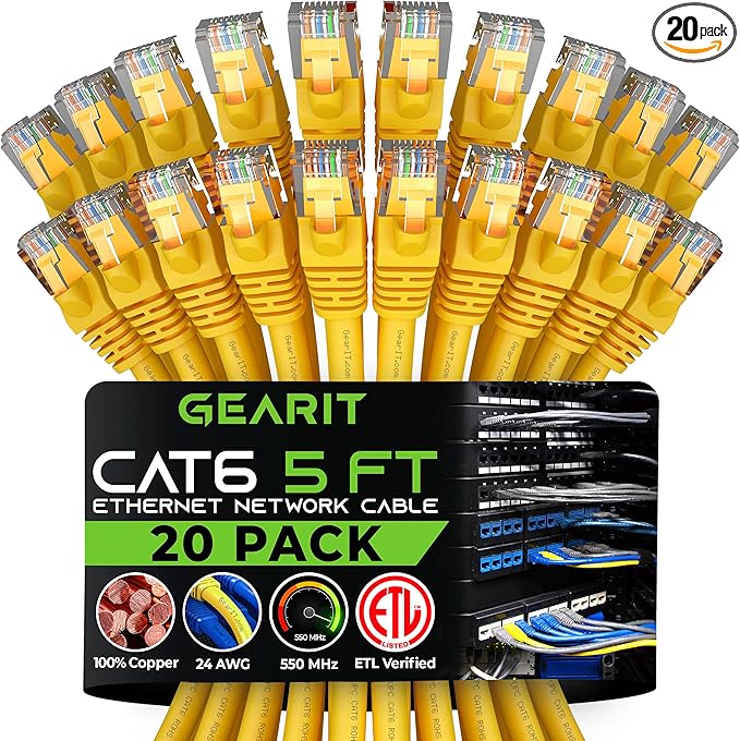 GearIT Cat 6 Ethernet Cable Cat6 Network Patch, Snagless Cord, Internet by GEARit