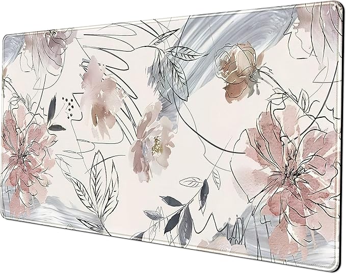 Desk Mat, Abstraction Hand Painted Flowers Extended Gaming Mouse Pad, Cute by LuckyCow