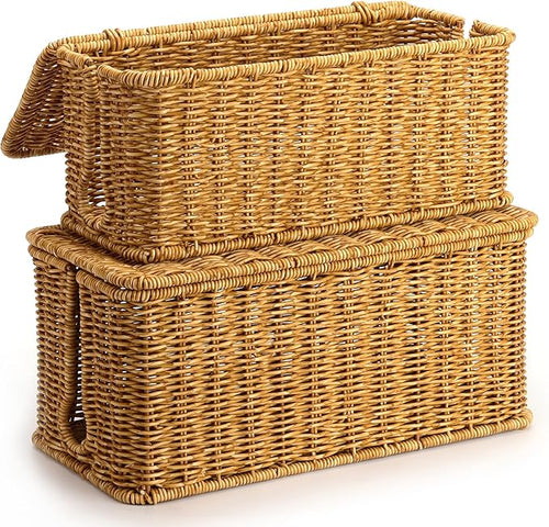 2Pack Large Cable Management Box, Handwoven Imitation Rattan Cord Organizer by ZhiYo