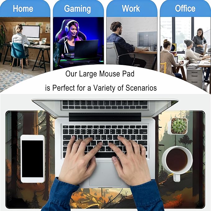 Desk Mat Gaming Desk Pad Valleys, Forest Mouse Pad XXL Extended Large Mouse and - Image 6