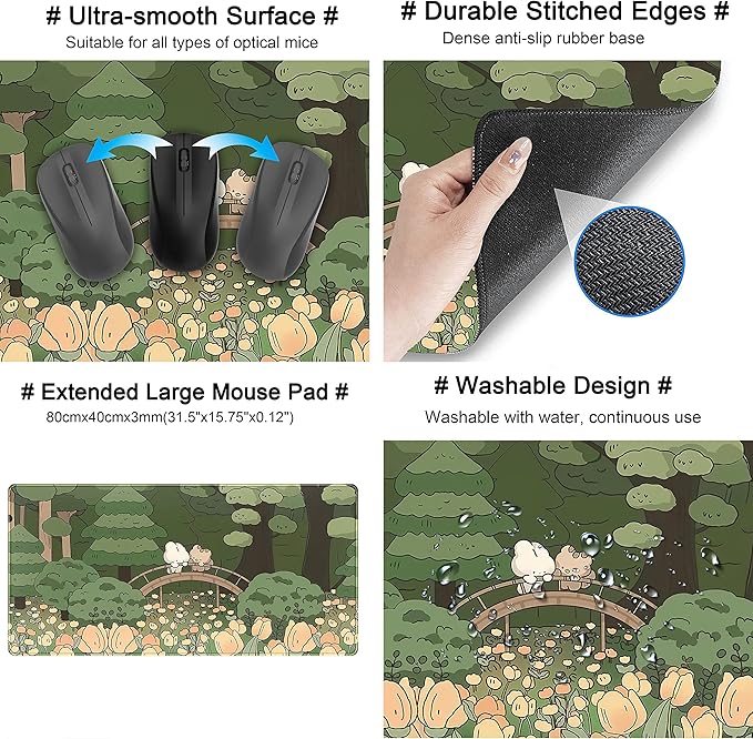 Anime Forest Desk Mat, Cute Green Mouse Pad, Kawaii Aesthetic Full Desktop Pad - Image 5