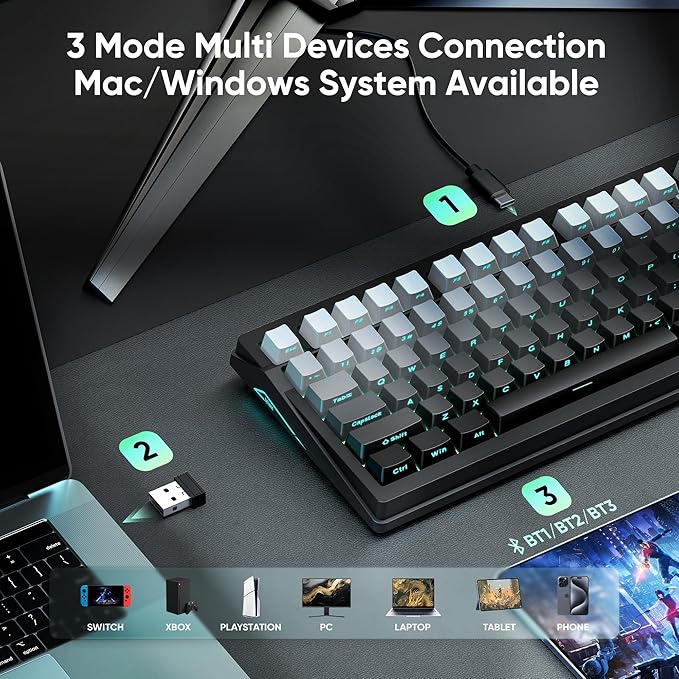 RedThunder K95 Wireless Mechanical Keyboard, TFT Screen & Knob, Trip-Modes - Image 4