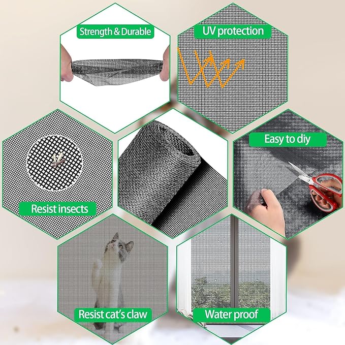 QWR Pet Proof Window Screen Replacement, Cat Resistant Screen Mesh - Image 6
