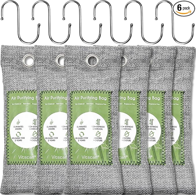 6 Pack Bamboo Charcoal Air Purifying Bag, Activated Charcoal Bags Odor Absorber by VITSCAN