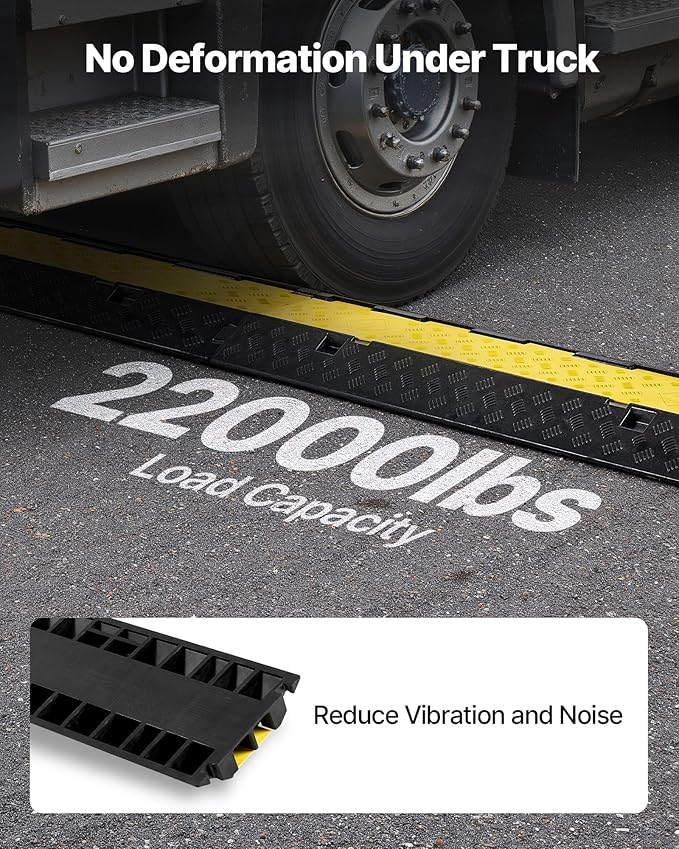 VEVOR Cable Protector Ramp, 2 Channel Heavy Duty 39.37'' Rubber Cord Hose Wire - Image 3