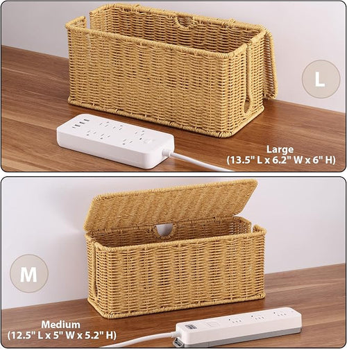 2Pack Large Cable Management Box, Handwoven Imitation Rattan Cord Organizer - Image 2