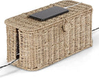 BLUEWEST Large Cable Management Box, Natural Rattan Cable Cord Organizer Boxes by BLUEWEST