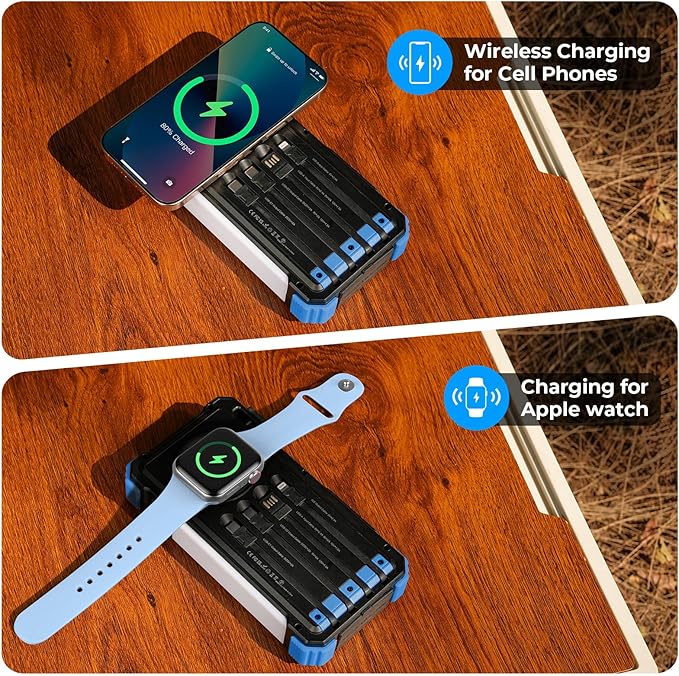 BLAVOR Solar Power Bank 20000mAh Built-in Cables, Wireless Charger - Image 4