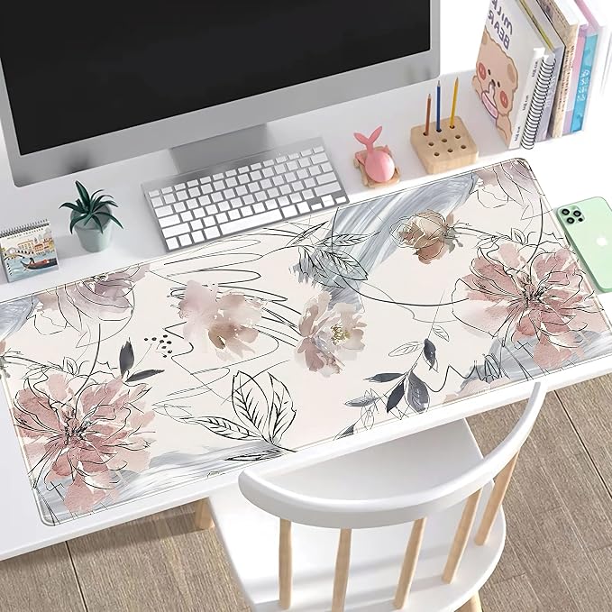 Desk Mat, Abstraction Hand Painted Flowers Extended Gaming Mouse Pad, Cute - Image 5