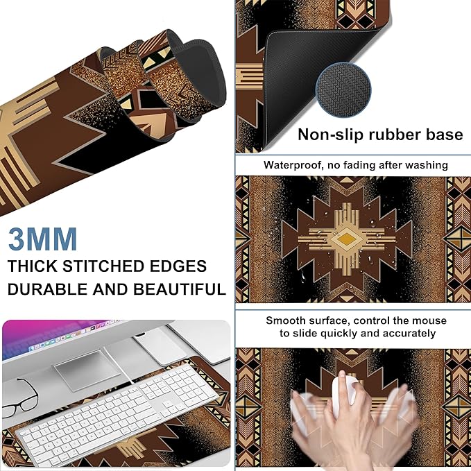 Large Mouse Pad Aztec Pattern Gaming Desk Pad Computer Keyboard Non-Slip - Image 2