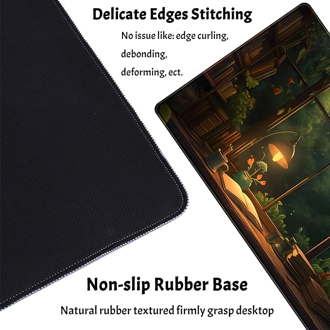 Anime Dark Green Plants Desk Mat Cute XXL Large Extended Mouse Pad Gaming - Image 3