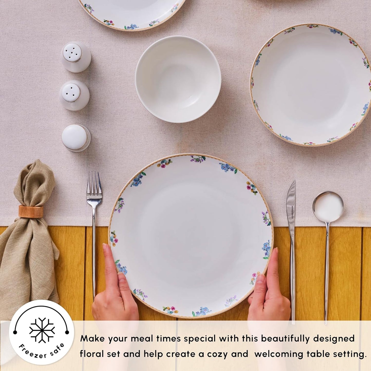 Karaca New Brillo 53-Piece Dinnerware Sets for 12 People, Modern Design, New Bone China Dinner Set, Kitchen Set with Serving Plates, Toothpick Holder