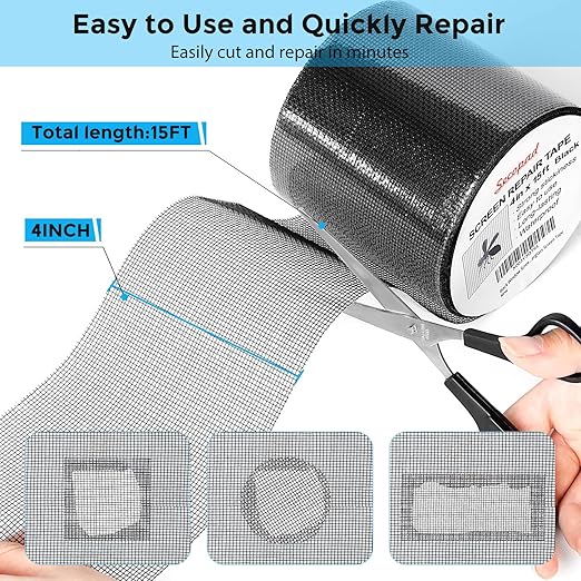 Black Window Screen Repair Tape, 4 in X 15 FT Screen Repair Kit - Image 2