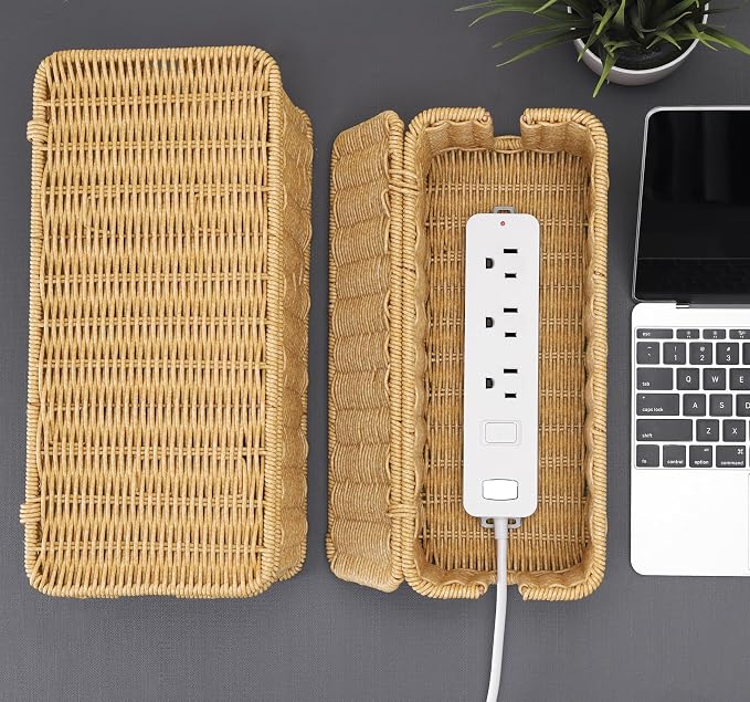 2Pack Large Cable Management Box, Handwoven Imitation Rattan Cord Organizer - Image 6