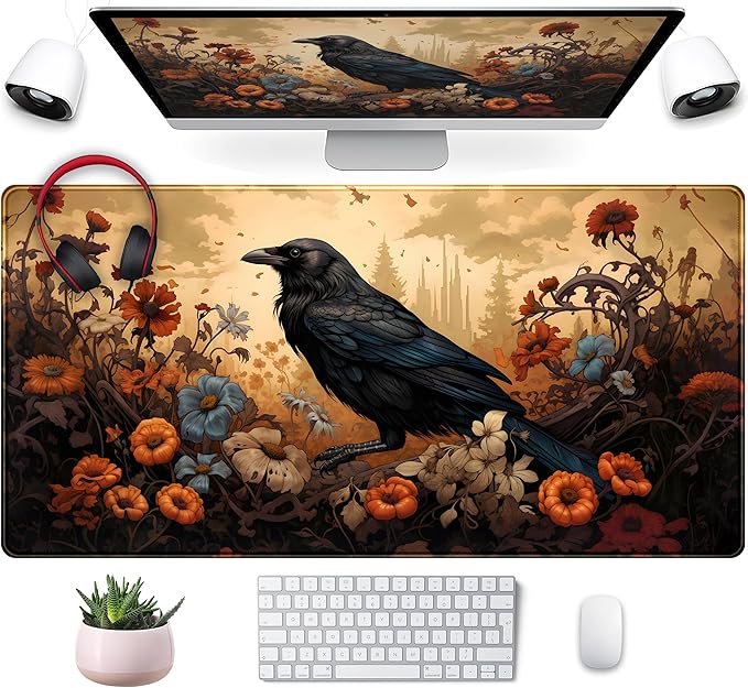 Anime Crow Kawaii Desk Mat Cute Retro Floral Mouse Pad Gaming Desk Pad XXL by Mechanical+Cattle