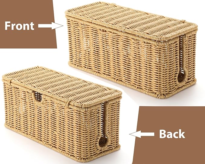 Handmade Cable Management Box Brown, Imitation Rattan Cord Organizer Cord Hider - Image 7