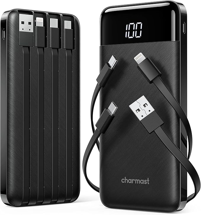 2 Packs Portable Chargers with Built in Cables by Charmast