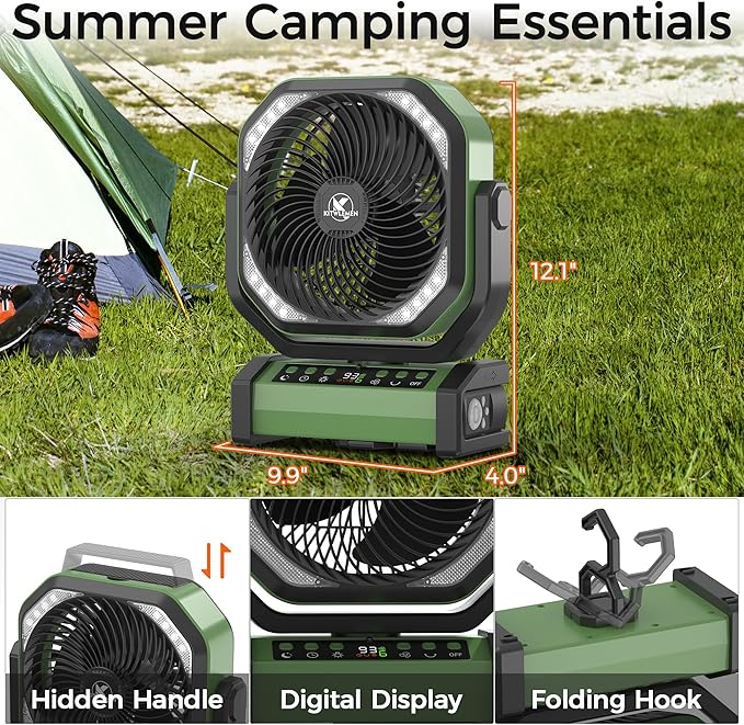 Camping Fan with Light - 20000mAh Rechargeable Battery Fan - Image 7