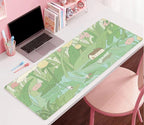 Kawaii Green Desk Mat Cute Mouse Pad Japanese, Flowers and Plants Keyboard Mat - Image 7