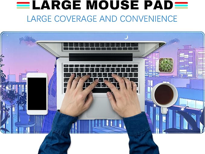 Purple Anime Kawaii Desk Mat Mousepad Cute Cat XXL Large Gaming Japanese Girly - Image 4