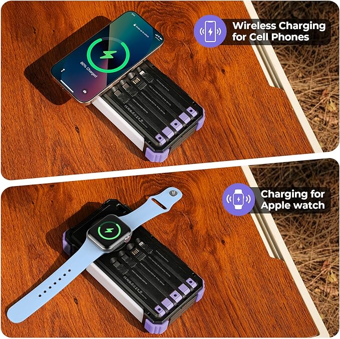 BLAVOR Solar Power Bank 20000mAh Built-in Cables, Wireless Charger - Image 4